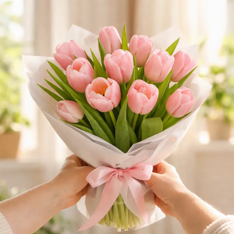 Calm hand-tied tulip bouquet for a colleague off sick